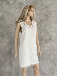 Lněné dámské šaty s krajkou - smetanově bílá 
