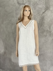 Lněné dámské šaty s krajkou - smetanově bílá 