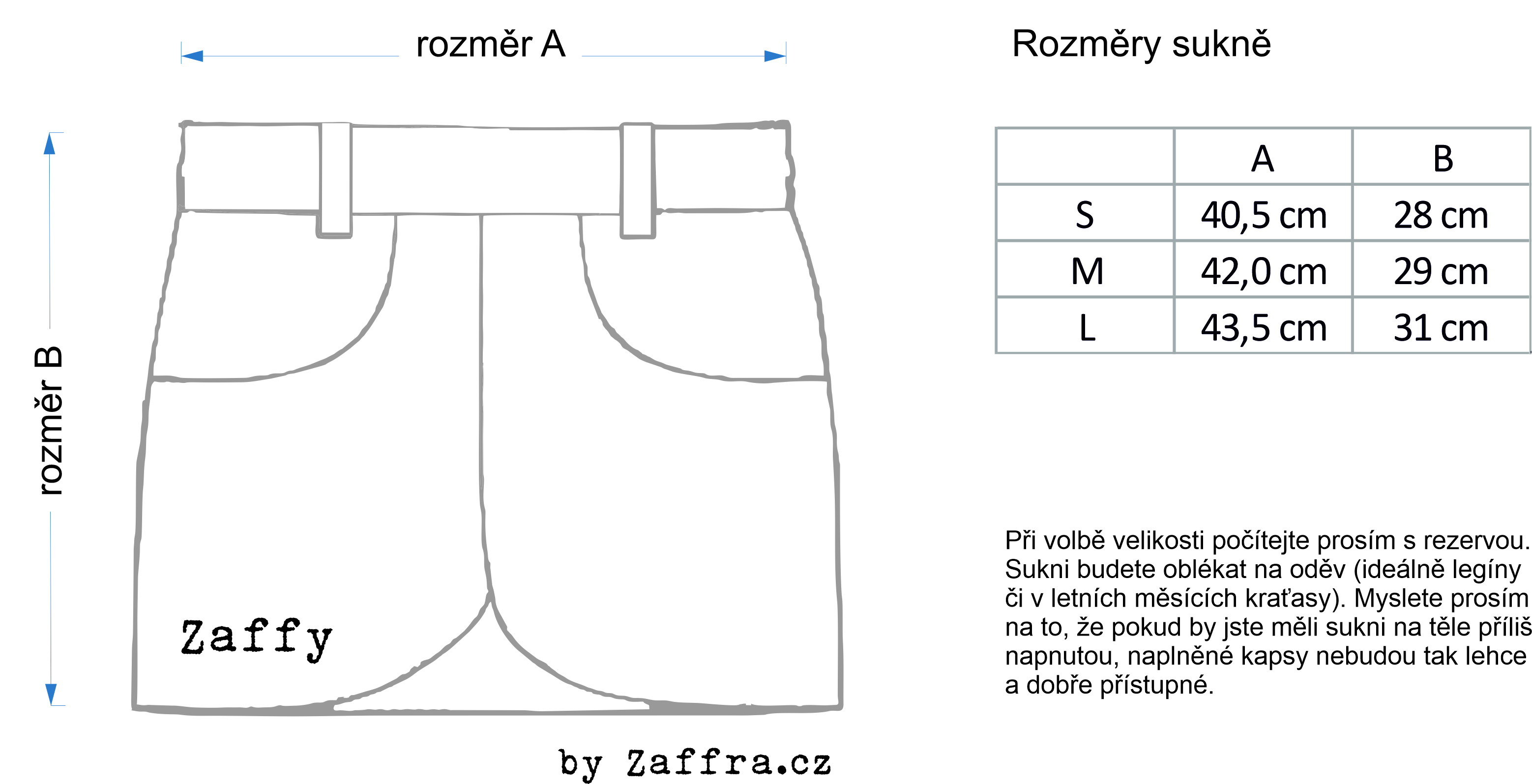 výcviková sukně rozměry