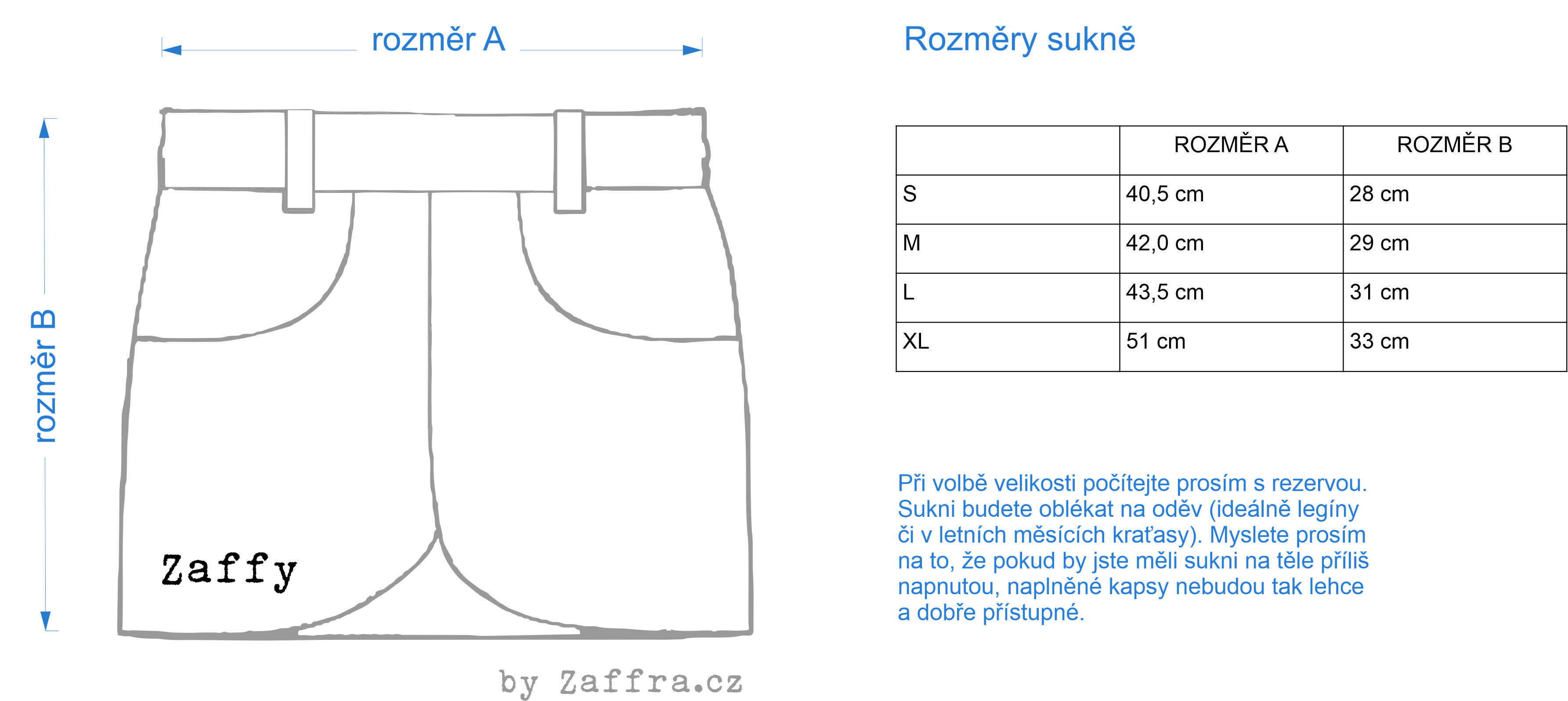 výcviková sukně rozměry